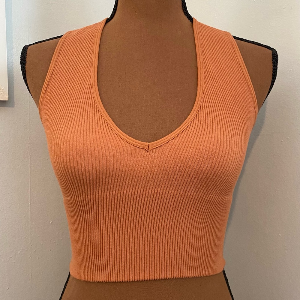 Deep V Orange Cropped Ribbed Bralette